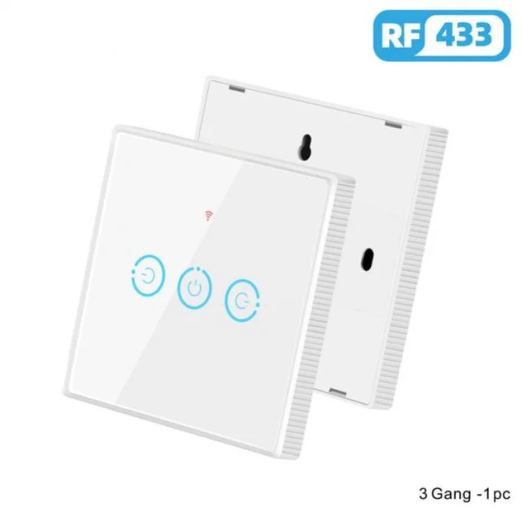 RF 433Mhz 3 Button Glass Type Remote White