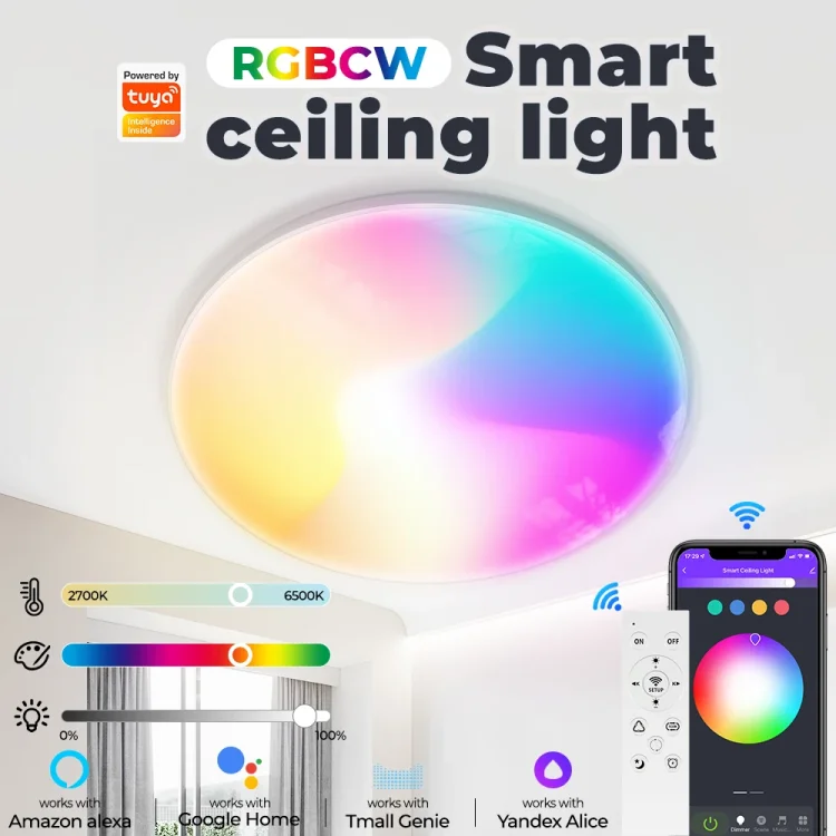Tuya Wifi Smart Ceiling Light Led Bulb RGBCW 24W Dimmable Light Smart Life Works With Alexa Google Home