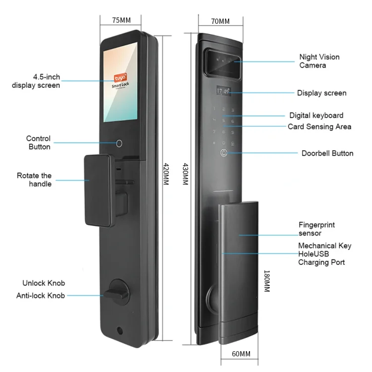 SAS Nova L7 Smart 3D Face Recognition Door Lock with Palm Vein & Video Intercom - ছবি 4