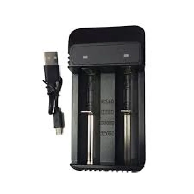 Universal Dual‑Slot USB Lithium‑Ion Battery Charger – Micro‑USB Powered